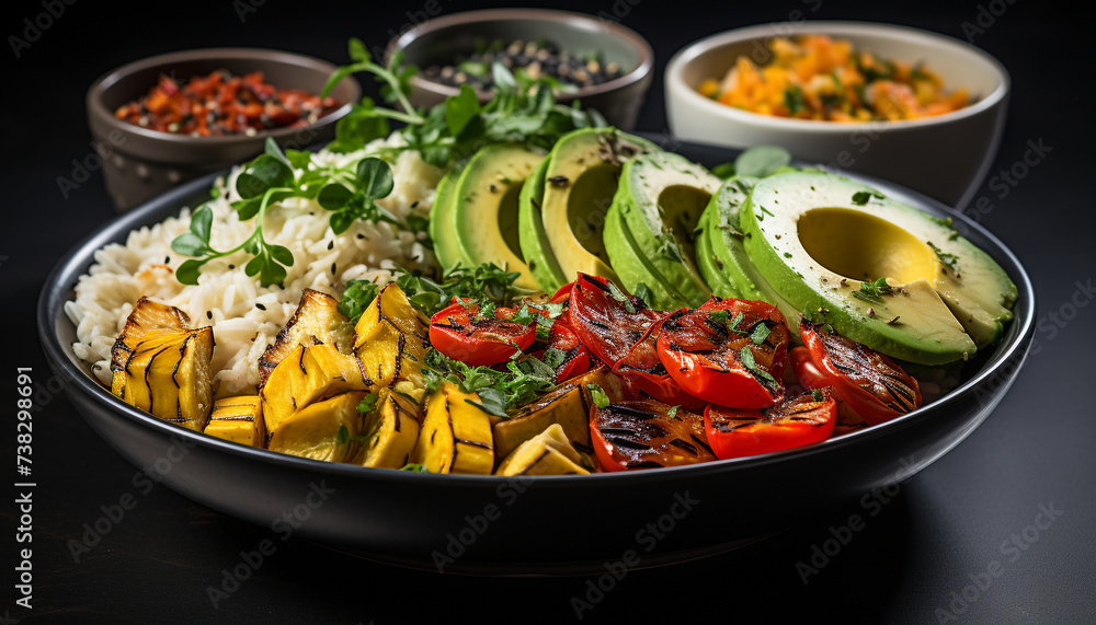 Canvas Prints healthy vegetarian meal with fresh avocado, tomato, and salad generated by ai