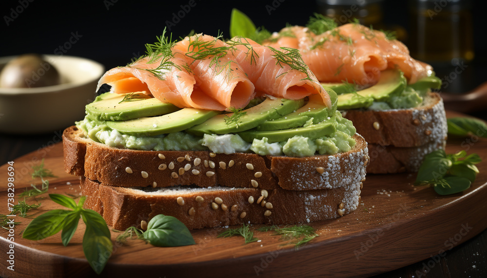 Poster freshness and gourmet in a healthy eating salad with avocado generated by ai