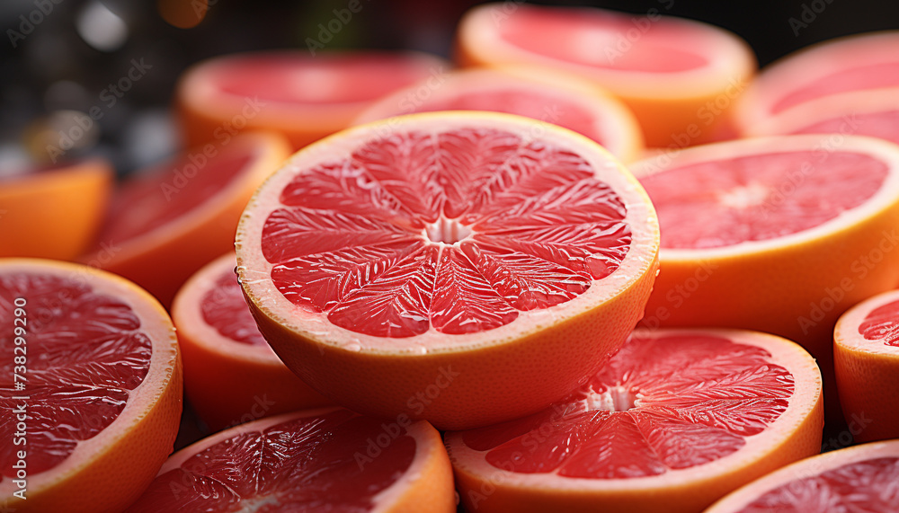 Wall mural freshness and vitality in a juicy, ripe grapefruit slice generated by ai