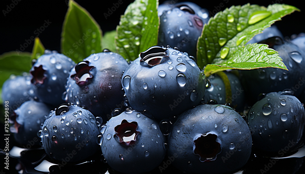 Canvas Prints Freshness of nature bounty wet blueberry, ripe raspberry, mint leaf generated by AI