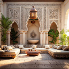 Sitting hall of a Moroccan house - Ottoman house living room - obrazy, fototapety, plakaty
