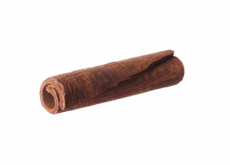 One aromatic cinnamon stick isolated on white