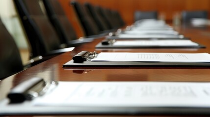 An organized and professional workspace, adorned with essential office supplies and a book for inspiration, awaits a meeting of minds around the sleek conference table