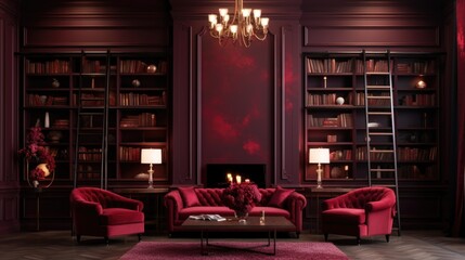 The background of the bookcases is in Ruby color
