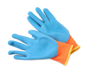 Pair of color gardening gloves isolated on white, top view