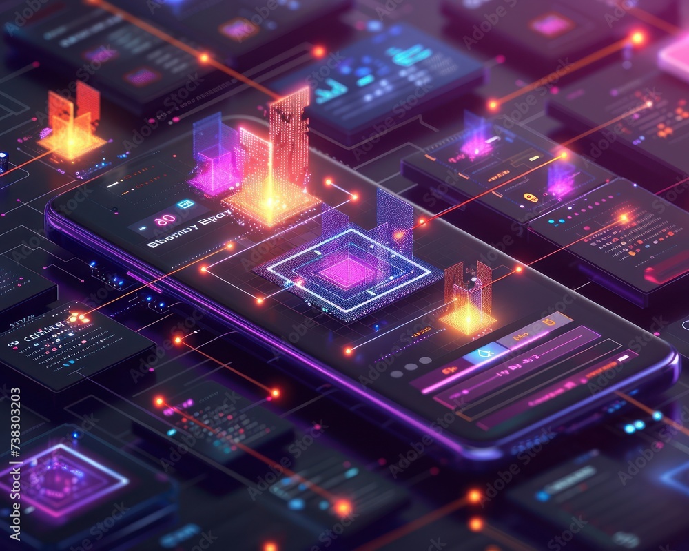 Poster blockchain technology application on mobile for secure cryptocurrency transactions
