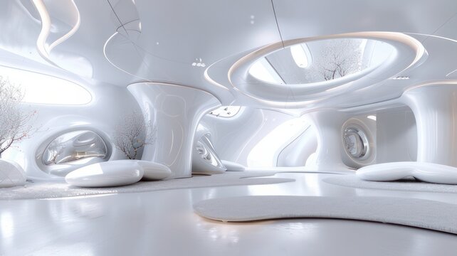 3D Panoramic Rendering of Abstract Futuristic Interior Illustration © Azad