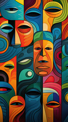 Colorful illustration of Pattern of a group of faces with different emotions background