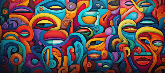 Fototapeta premium Colorful illustration of Pattern of a group of faces with different emotions background
