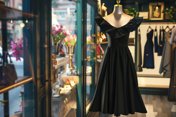Obraz premium Explore the allure of a chic dress in an online boutique, noting its elegant design and luxurious fabric