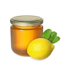 Honey in glass jar isolated on white