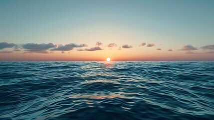 An 8k ultra-realistic image capturing the minimalist beauty of the ocean horizon at sunset. The composition is simple, with a clear division between the sea and sky.