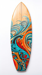 Stylish Wooden Surfboard. isolated on white background