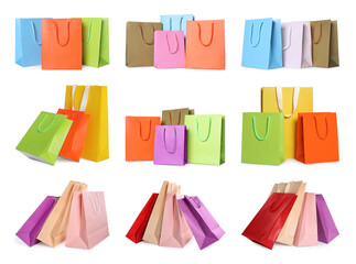 Colorful shopping bags isolated on white, set