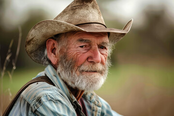 Fototapeta premium An elderly experienced farmer with a weathered face