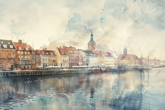 Historic European City Watercolor Impression