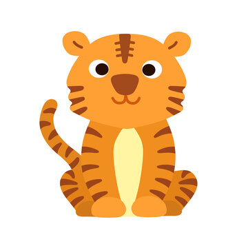 Illustration of cute tiger cartoon. Smiling tiger illustration.