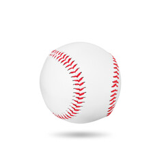 One baseball ball in air on white background