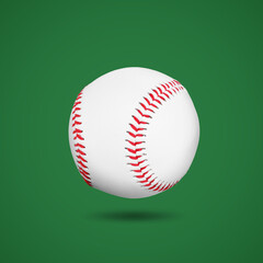 One baseball ball in air on green background