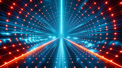 Obraz premium Into the Digital Abyss: A Futuristic Tunnel Illuminated by the Bright, Endless Possibilities of Technology