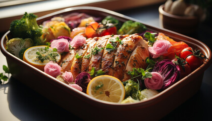 Grilled chicken breast with fresh vegetables, a healthy and delicious meal generated by AI