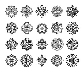 set of Mandala. Round Ornament Pattern. Henna tattoo mandala. Mehndi style.
