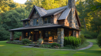 This nature lovers paradise boasts a rustic and cozy house built with natural stone featuring a large wraparound porch that beckons you to sit and enjoy the serene surroundings.