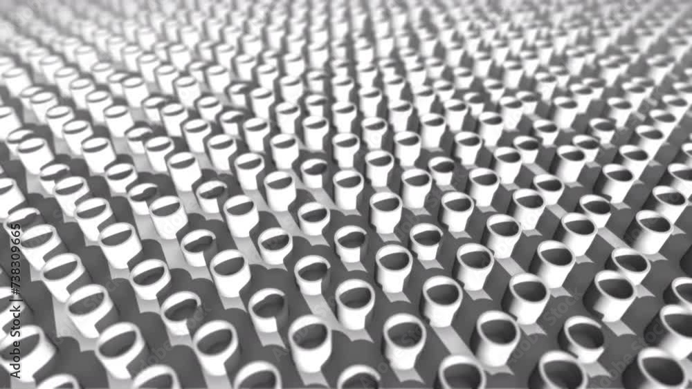 Poster seamless looping 3d animated background with grey tubes in changing light and shadows