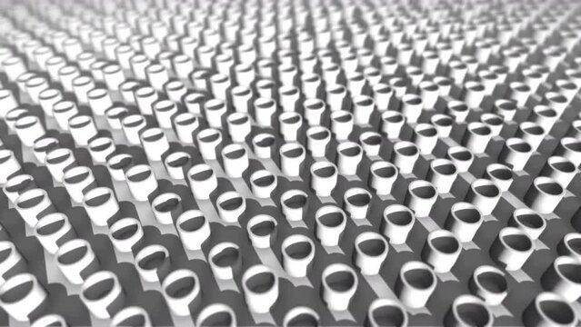 Seamless Looping 3d animated background with grey tubes in changing light and shadows