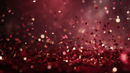 The background of the confetti scattering is in Garnet color - obrazy, fototapety, plakaty