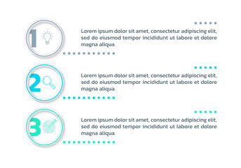 3 step info graphic template. List diagram, chart with three numbers. Business infographic, presentation, modern layout design with vertical elements. Vector illustration.
