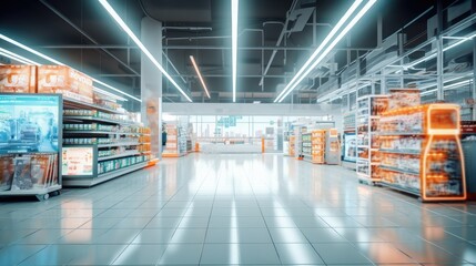 Retail Variety - Explore the Hardware Supermarket Aisle with Blurred Abstract Shopping Background