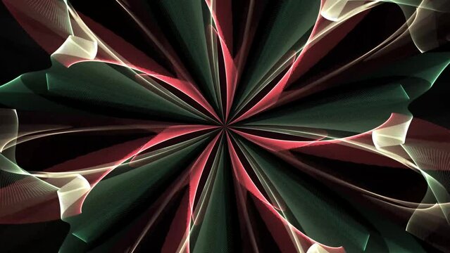 Glowing translucent kaleidoscope of red, gray and white tones. Stylized as a wedding decoration. Flower. Animated background and club video. Meditation video. Endless cycle. A loop