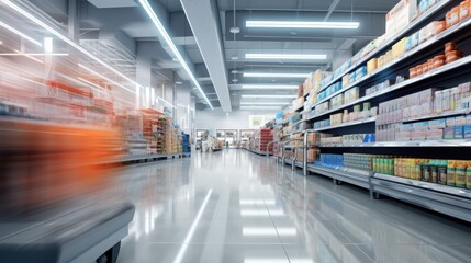 Fototapeta premium Retail Variety - Explore the Hardware Supermarket Aisle with Blurred Abstract Shopping Background