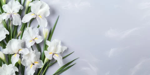 Möbelaufkleber White bouquet of iris flowers on a light background. Copy space for Easter and spring. Generative AI © 22_monkeyzzz