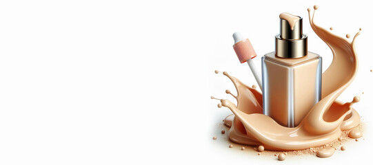 Make up liquid foundation cream cosmetics bottle on splashing cosmetic liquid, advertising. Moisturizing toner, cream.