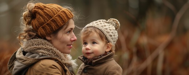 Obraz premium Autumnal Bond: Mother and Child's Loving Gaze