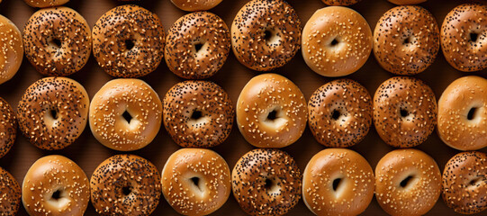 Overhead View of Delicious Bagels Banner - obrazy, fototapety, plakaty