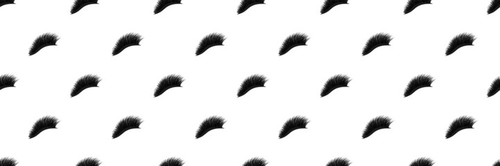 Eyelashes seamless pattern vector illustration. Black and white lashes template print with closed eyes. Beauty, fashion, makeup background. Mascara wallpaper for lamination, extension cards