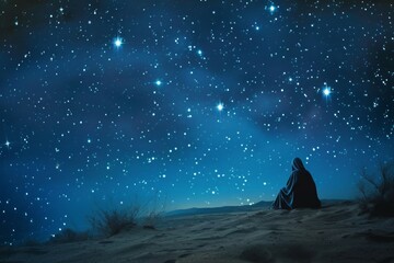 Bright stars shining over a tranquil desert, embodying the promise to Abraham - obrazy, fototapety, plakaty