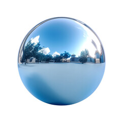 Blue Metallic Sphere Isolated on Transparent or White Background, PNG