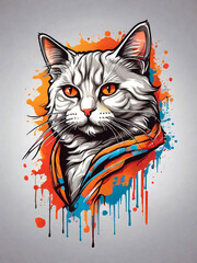 illustration cat face with colorful splashes, Can be used for logo, t shirt design, posters,...