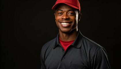 Obraz premium One confident man, smiling, looking at camera, wearing a cap generated by AI