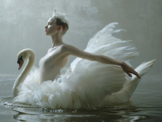 Beautiful ballerina with a white swan