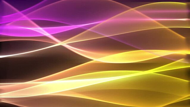 Glowing translucent waves of purple and yellow tones. Animated background and club video. Meditation video. Endless cycle. A loop