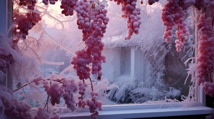 The frost background on the window is in grapevine color