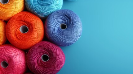 Vibrant cotton threads on tailor textile fabric background with a variety of colorful thread options