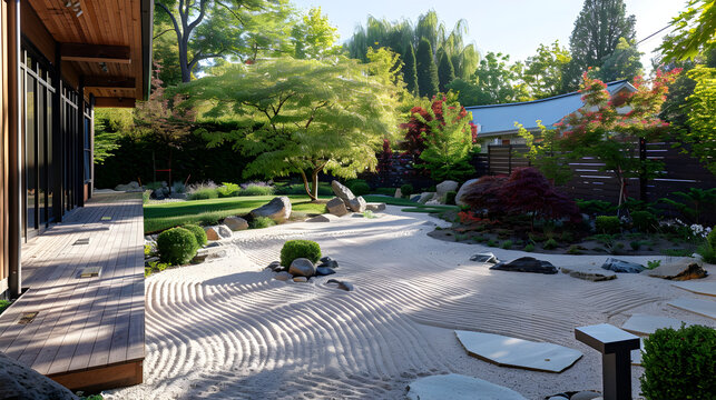 Japanese Garden in Garten der Welt, Berlin,,
There is a stone garden with a circular design in the middle