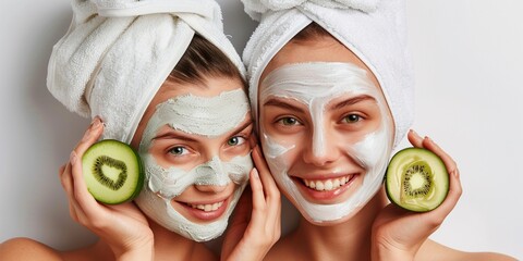 Two teenage girl applying facial cream