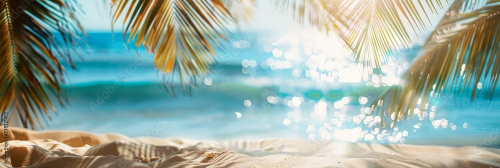 Aufkleber a beach with palm trees and sand in front of the ocean generative ai